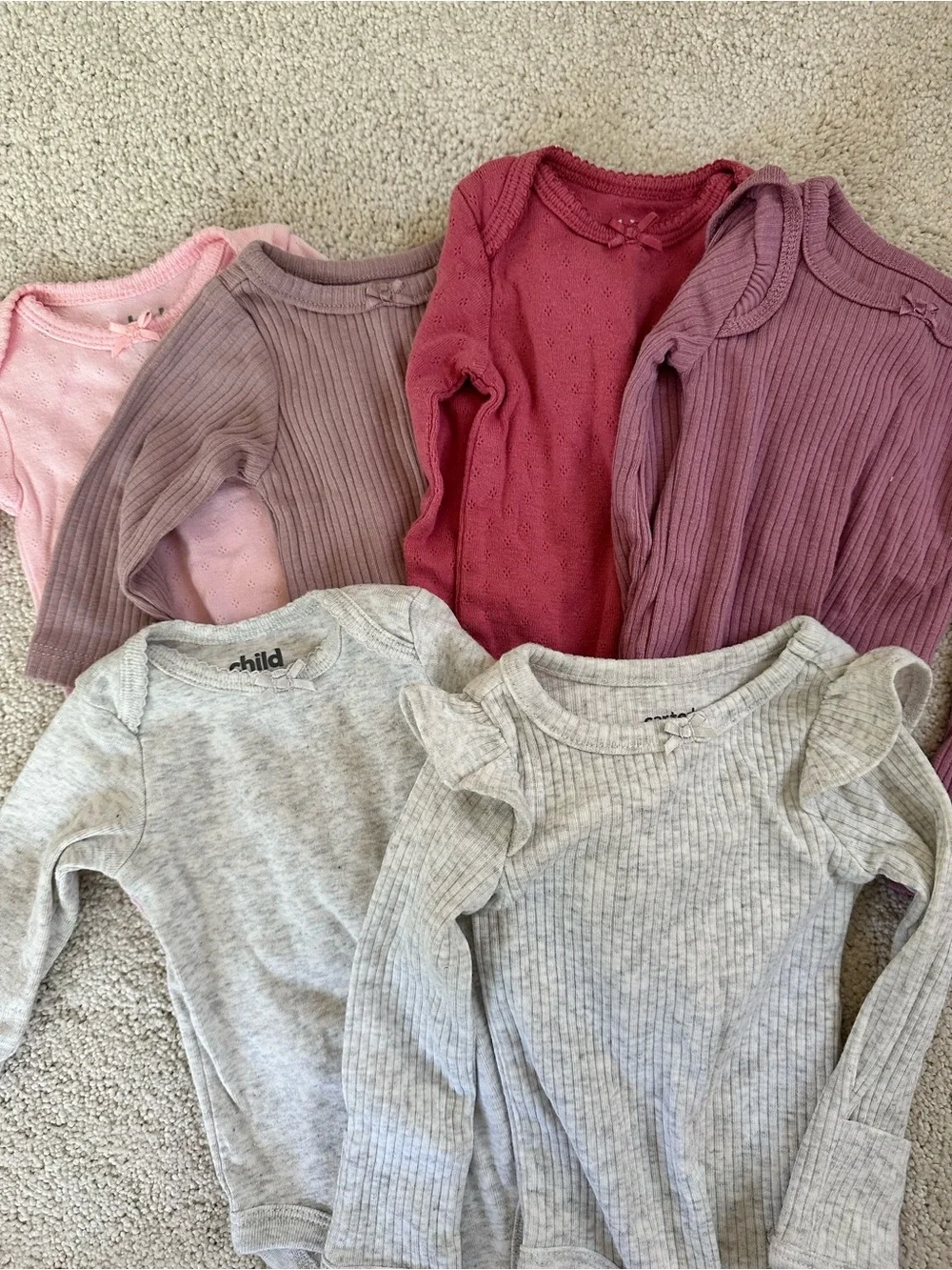 Carter's Long-Sleeve Ribbed Bodysuits - Light Pink, Mauve, Plum & Light Gray